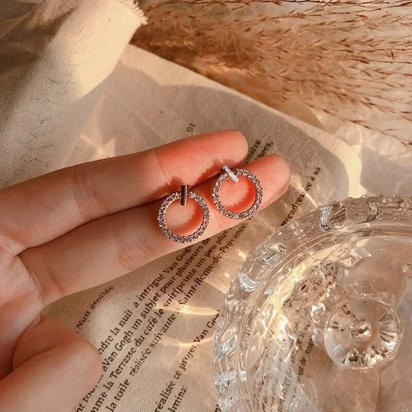✨NEW✨925 Sterling silver loop Earrings with Crystal Rhinestone for women